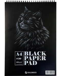 Sketch pad A4, 200 g, 30 black sheets, wire-bound
