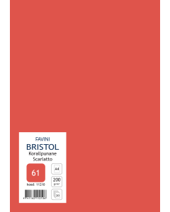 Cardboard Bristol A4 200 g, coral red (61), 20 sheets