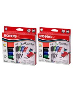 Valge tahvli markeri komplekt KORES XW1, 4 värvi + puhastaja