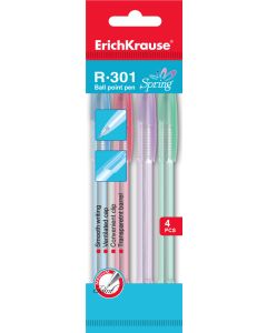 Ballpoint pen R-301 SPRING Stick 0.7, 4 blue in hang hole pack