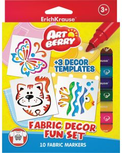 Textile markers Artberry, 10 colours + 3 templates