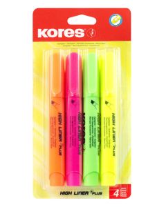 Text highlighter set KORES High Liner Plus, 4 colours in hang hole pack