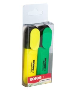 Text highlighter set KORES Bright Liner Plus, yellow ja green in hang hole pack