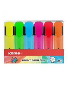 Tekstimarkeri komplekt  KORES Bright Liner Plus, 6 värvi riputuspakis