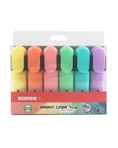 Text highlighter set KORES Bright Liner Plus Pastel, 6 colours in hang hole pack