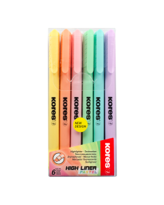 Text highlighter set KORES High Liner Pastel, 6 colours in hang hole pack