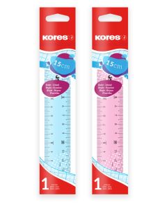 Ruler 15 cm KORES pink or blue in hang hole pack