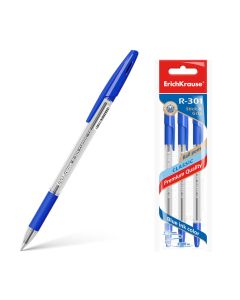 Ballpoint pen R-301 CLASSIC 1.0 Stick&amp;Grip, 3 blue in hang hole pack