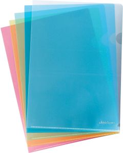 L-pocket A4 Glossy Clear, 5 colours assorted sale box