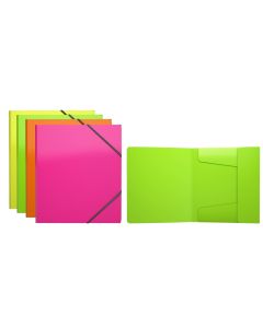 Plastic map with elastic band A5+ Diagonal Neon, 4colours assorted, 19,5x22cm (50384)