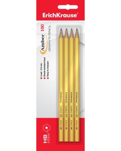Harilik pliiats kuusnurkne kummita AMBER 100 HB, 4tk riputuspakis