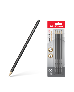 Graphite without eraser JET BLACK 100 HB, 4pcs in hang hole pack