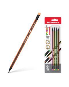 Harilik pliiats kolmnurkne kummiga VIVO HB, 4tk riputuspakis