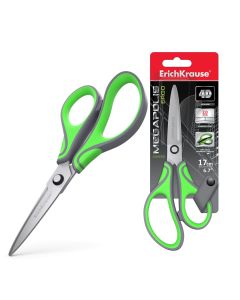 Scissors 17 cm MEGAPOLIS asymetric handle, green in hang hole pack