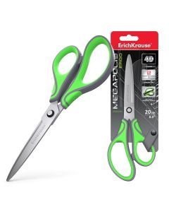 Scissors 20 cm MEGAPOLIS asymetric handle, green in hang hole pack