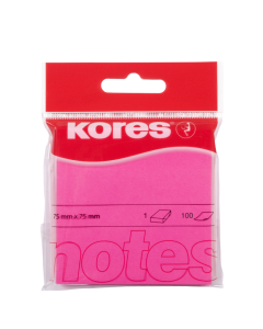 Sticky notes KORES 75x75mm neonred, 100 sheets, in hang hole pack