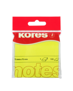 Sticky notes KORES 75x75mm neonyellow, 100 sheets, in hang hole pack
