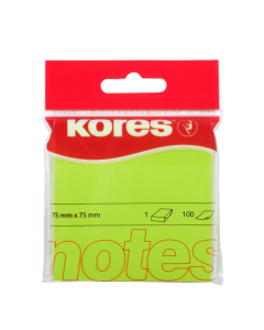 Sticky notes KORES 75x75mm neongreen, 100 sheets, in hang hole pack