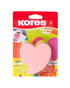 Sticky notes KORES 70x70mm Fantasy Heart 5 colours, 250 sheets