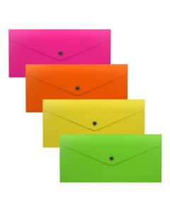 Plastic envelope with button C65 Travel Glossy Neon, semitransparent, 4 colours assorted