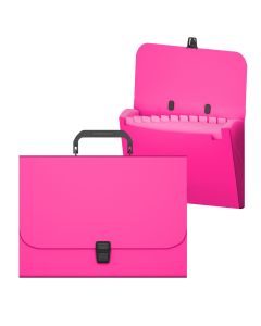 Expanding file with handle A4 Matt Neon, 12 pockets, pink
