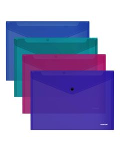 Plastic envelope with button A4 Glossy Vivid, semitransparent, assorted