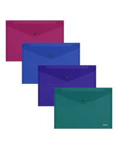 Plastic envelope with button A5+ Glossy Vivid, semitransparent, assorted