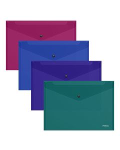 Plastic envelope with button B5 Glossy Vivid, semitransparent, assorted
