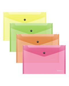 Plastic envelope with button B5 Fizzy Neon, semitransparent, assorted