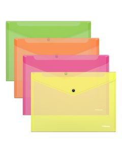 Plastic envelope with button A4 Glossy Neon, semitransparent, assorted