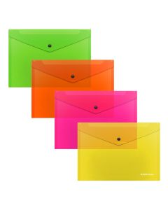 Plastic envelope with button A5+ Glossy Neon, semitransparent, assorted