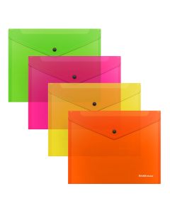 Plastic envelope with button B5 Glossy Neon, semitransparent, assorted