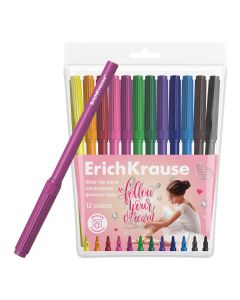 Felt-tip pens 12 colors brush tip Pointes, hanging PVC pouch