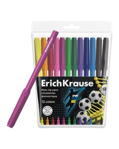 Felt-tip pens 12 colors brush tip Sport DNA, hanging PVC pouch
