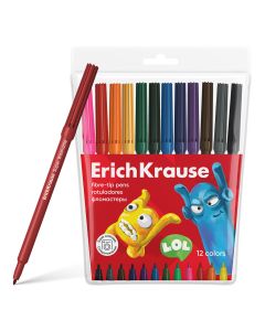 Felt-tip pens 12 colors Jolly Friends, hanging PVC pouch