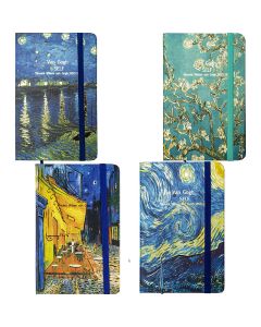 Märkmik A6 80 lehte joon, Van Gogh kummiga kõva kaas, 4disaini