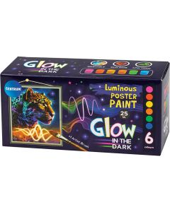Guaššvärvid 6 värvi Centrum Luminous, 25ml, pestav, pimedas helendav
