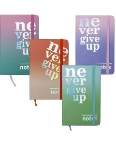 Märkmik A6 80 lehte joon, Never Give Up kummiga kõva kaas, 4disaini