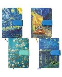 Märkmik A6+ 80 lehte joon, Van Gogh kummiga kõva kaas, magnetlukk, 4disaini