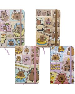 Märkmik A6 80 lehte joon, Capybara kummiga kõva kaas, 4disaini