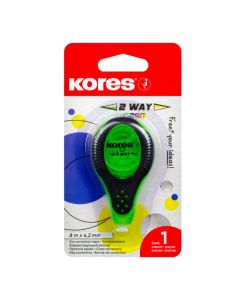 Correction tape 4,2mm x 8m KORES 2 Way Neon, in hang hole pack