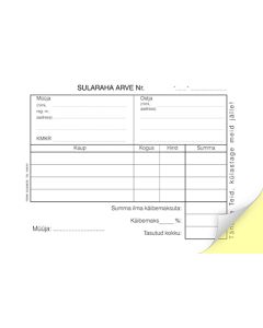 Blankett Sularaha-arve/kassa sissetuleku order A6 laiuti, 2x50 lehte,  isekopeeruv