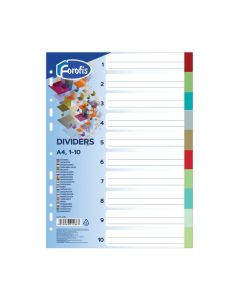 Dividers A4 1-10 Forofis plastic, coloured