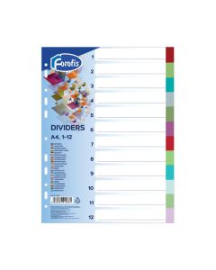 Dividers A4 1-12 Forofis plastic coloured
