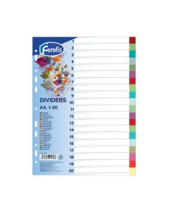 Dividers A4 1-20 Forofis plastic coloured