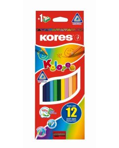 Colour pencil triangular 12 colours KORES Kolores + sharpener, in hang hole pack