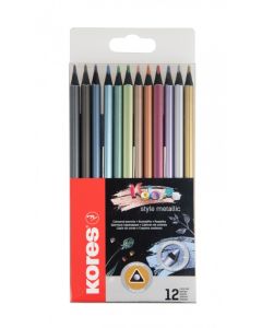 Colour pencil triangular 12 colours KORES metalic, in hang hole pack