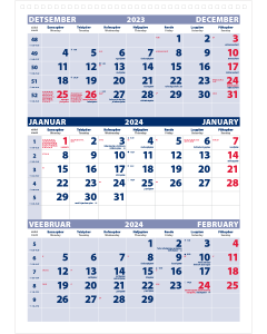 Wall calendar Trio printed blank, (blue-red) holes, no back cardboard