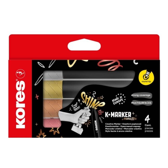 Markeri komplekt kooniline KORES K-marker Metallic, 4 värvi