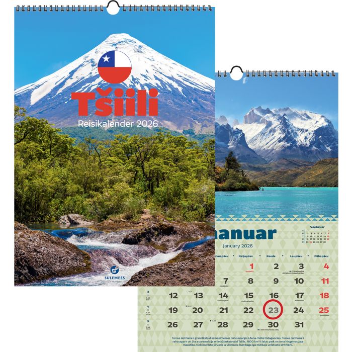 Reisikalender 2026 TŠIILI, 297x420mm, aasaga spiraalköide